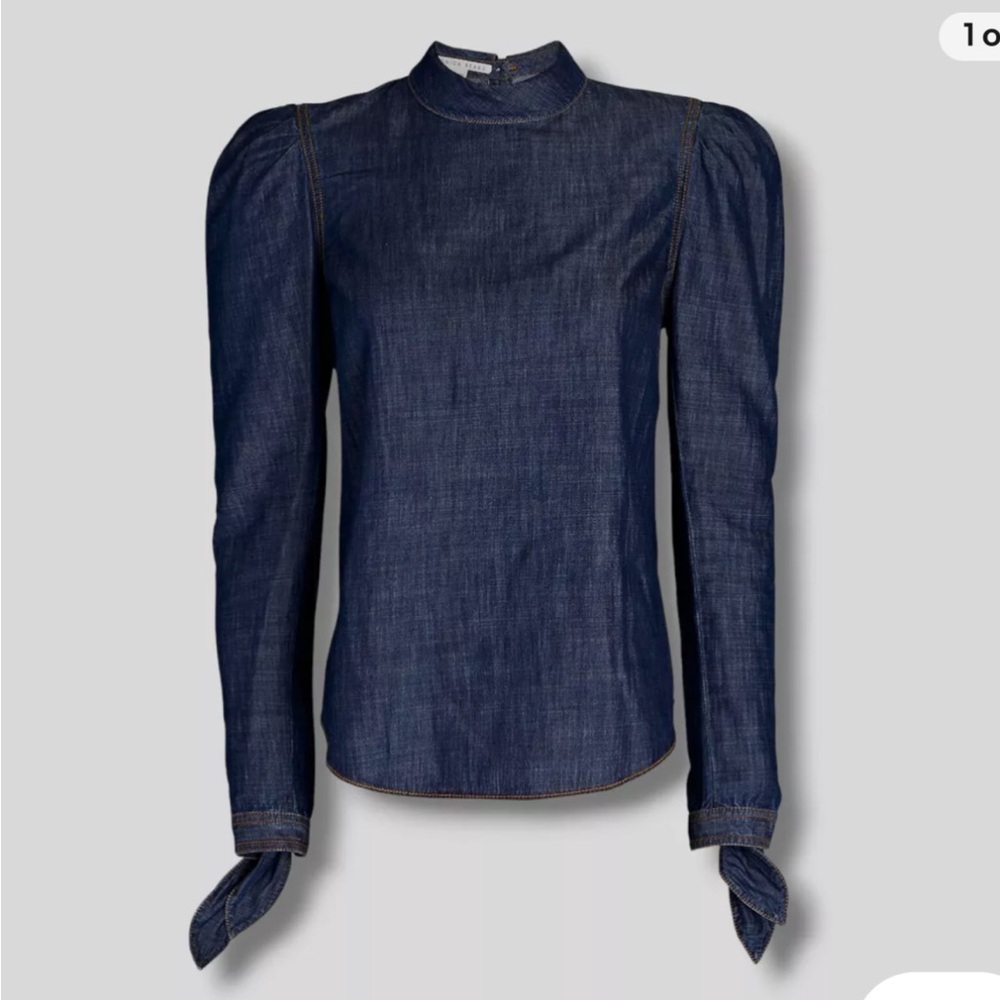 Veronica Beard Womens Blue Puff Sleeve Denim Shirt Blouse Top - Size 8 - NWOT